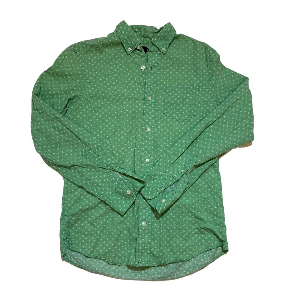 Gap Button-Down Men's Green Classic Fit Palm Trees Long Sleeve Shirt Size XS
